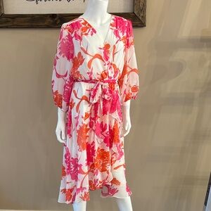 Danny & Nicole Vibrant Floral Midi Dress in Pink and Orange size 16p